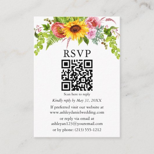 Waterverf Zonnebloemen Bindende QR RSVP Geel Informatiekaartje (Voorkant)