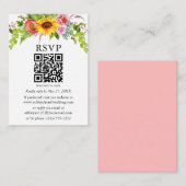 Waterverf Zonnebloemen Bindende QR RSVP Roze Informatiekaartje (Voorkant / Achterkant)