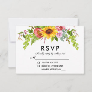 Waterverf Zonnebloemen Bindende RSVP Kaartje