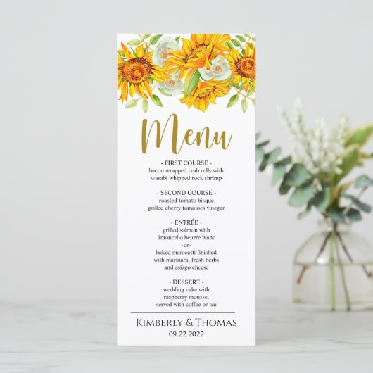 Waterverf Zonnebloemen Bindmenu Menu (Staand voorkant)