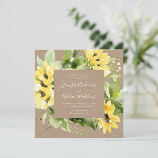 Waterverf Zonnebloemen Bloemen Bloemen Lijst Vierk Kaart (Staand voorkant)