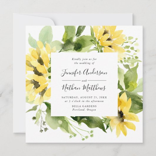 Waterverf Zonnebloemen Bloemen Bloemen Lijst Vierk Kaart (Voorkant)