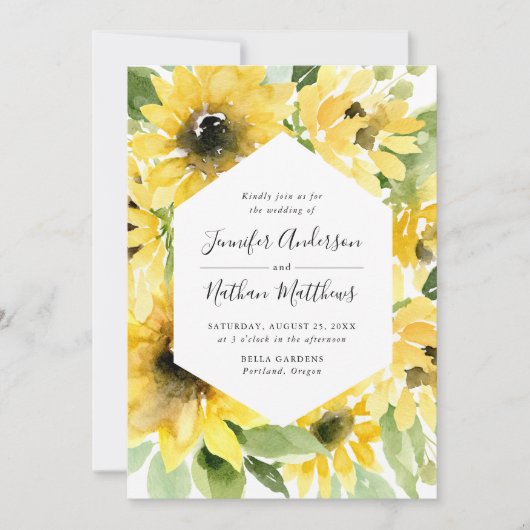 Waterverf Zonnebloemen Bloemen Lijst | Bruiloft Kaart (Voorkant)