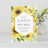 Waterverf Zonnebloemen Bloemen Lijst | Bruiloft Kaart (Staand voorkant)