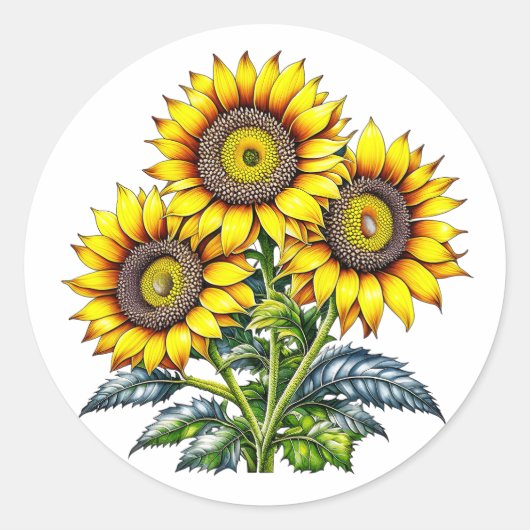 Waterverf Zonnebloemen Bloemen Ronde Sticker (Voorkant)