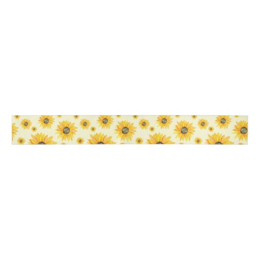 Waterverf Zonnebloemen Bloempatroon Grosgrain Lint (Voorkant)
