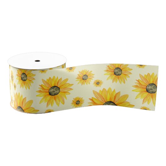 Waterverf Zonnebloemen Bloempatroon Grosgrain Lint (Spoel)