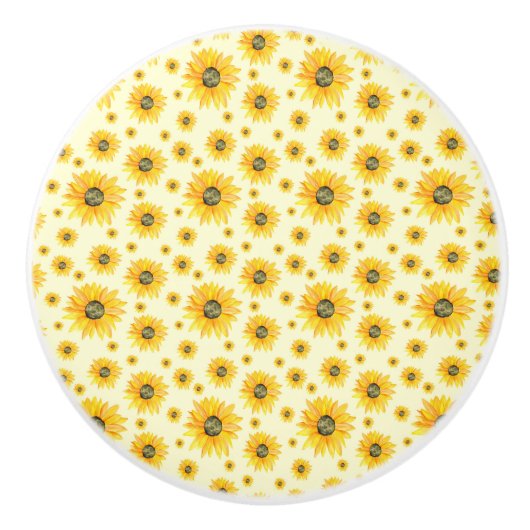 Waterverf Zonnebloemen Bloempatroon Keramische Knop (Voorkant)