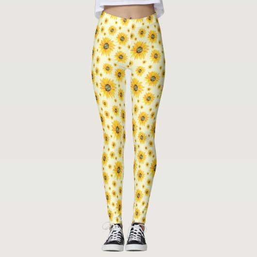 Waterverf Zonnebloemen Bloempatroon Leggings (Voorkant)