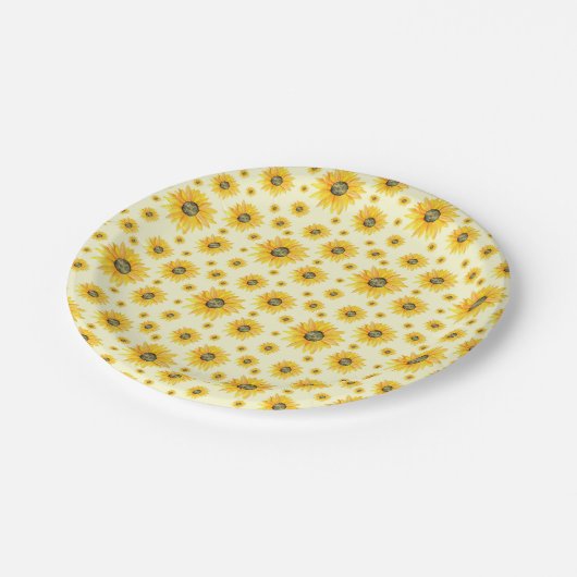 Waterverf Zonnebloemen Bloempatroon Papieren Bordje (Gekanteld)