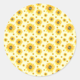 Waterverf Zonnebloemen Bloempatroon Ronde Sticker