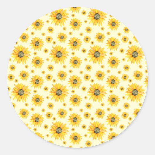 Waterverf Zonnebloemen Bloempatroon Ronde Sticker (Voorkant)