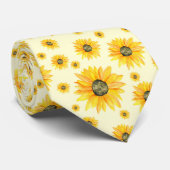 Waterverf Zonnebloemen Bloempatroon Stropdas (Opgerold)