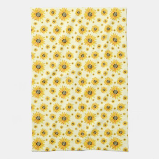 Waterverf Zonnebloemen Bloempatroon Theedoek (Verticaal)