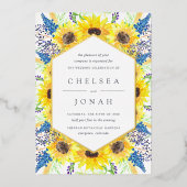 Waterverf Zonnebloemen Bodembedekking Folie Uitnodiging (Voorkant)