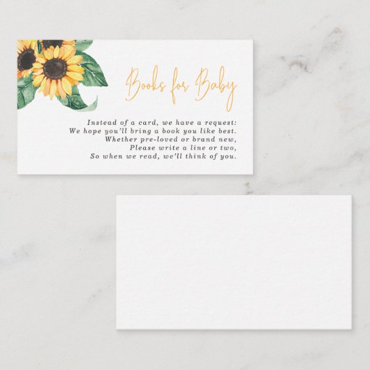 Waterverf Zonnebloemen Boeken voor Baby Informatiekaartje (Voorkant / Achterkant)