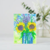 Waterverf Zonnebloemen Boeket Briefkaart (Staand voorkant)