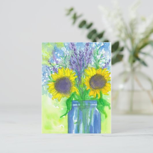Waterverf Zonnebloemen Boeket Briefkaart (Staand voorkant)