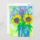 Waterverf Zonnebloemen Boeket Briefkaart (Voorkant / Achterkant)