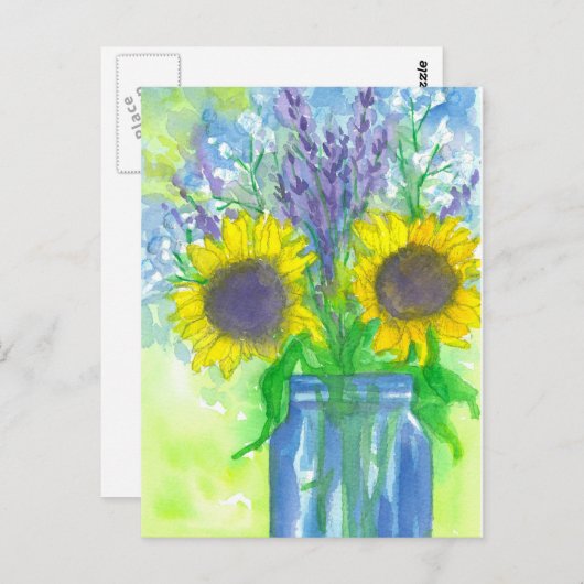 Waterverf Zonnebloemen Boeket Briefkaart (Voorkant / Achterkant)