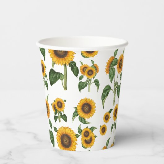 Waterverf Zonnebloemen Botanisch gebladerte groen Papieren Bekers (Achterkant)