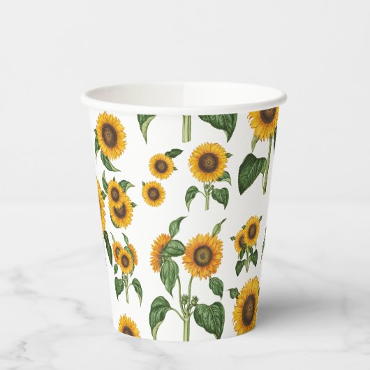Waterverf Zonnebloemen Botanisch gebladerte groen Papieren Bekers (Links)