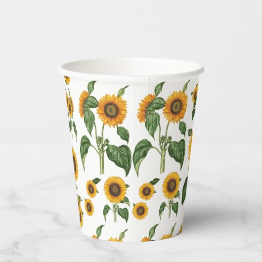 Waterverf Zonnebloemen Botanisch gebladerte groen Papieren Bekers (Rechts)