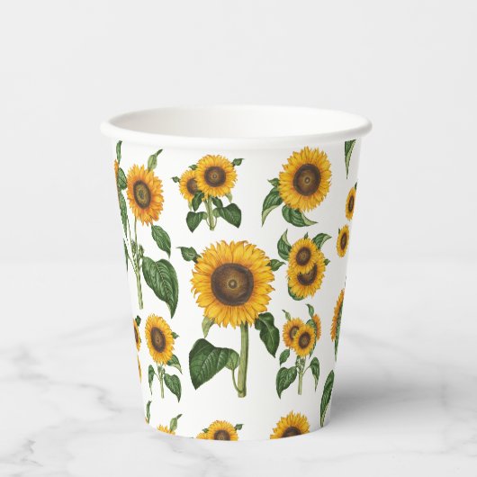 Waterverf Zonnebloemen Botanisch gebladerte groen Papieren Bekers (Voorkant)