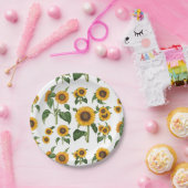 Waterverf Zonnebloemen Botanisch gebladerte groen Papieren Bordje (Feest)