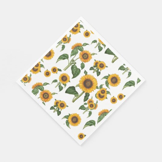 Waterverf Zonnebloemen Botanisch gebladerte groen Servet (Hoek)