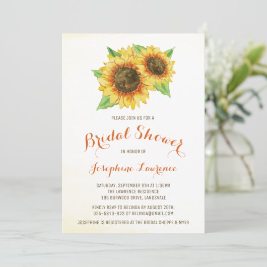 Waterverf Zonnebloemen Bruidsdouche Uitnodigingen (Staand voorkant)