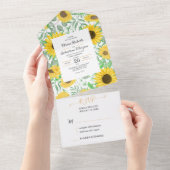 Waterverf Zonnebloemen bruiloft All In One Uitnodiging (Afscheurbaar)