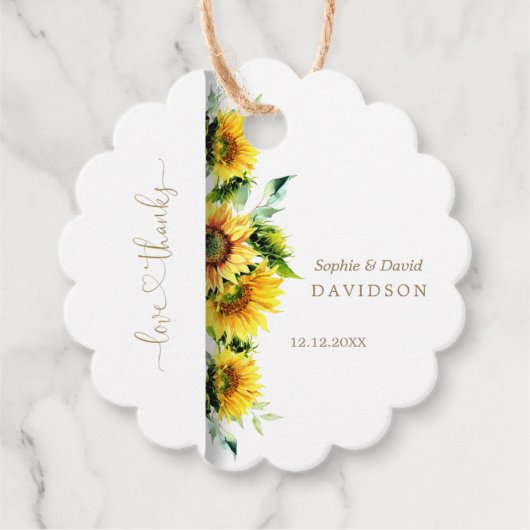 Waterverf Zonnebloemen bruiloft Bedankjes Labels (Voorkant)