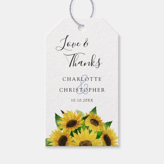 Waterverf zonnebloemen bruiloft bedankt label cadeaulabel (Voorkant)