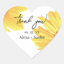 Waterverf Zonnebloemen bruiloft Hart Sticker