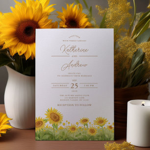 Waterverf Zonnebloemen bruiloft Kaart