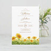 Waterverf Zonnebloemen bruiloft Kaart (Staand voorkant)