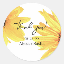Waterverf Zonnebloemen bruiloft Ronde Sticker