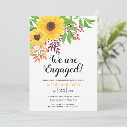 Waterverf zonnebloemen bruiloft verlovingsfeest kaart (Staand voorkant)