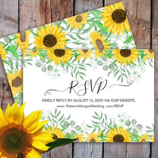 Waterverf Zonnebloemen Bruiloft Website RSVP Kaartje