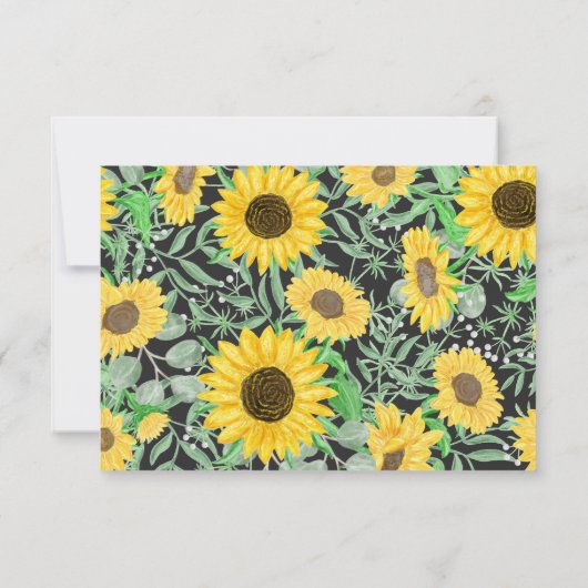 Waterverf Zonnebloemen Bruiloft Website Zwart RSVP Kaartje (Achterkant)