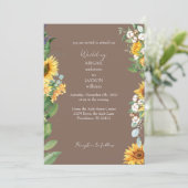 Waterverf Zonnebloemen Bruin Huwelijk Kaart (Staand voorkant)