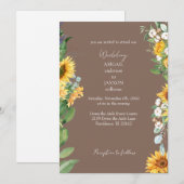 Waterverf Zonnebloemen Bruin Huwelijk Kaart (Voorkant / Achterkant)