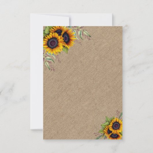 Waterverf zonnebloemen Burlap Wedding RSVP (Achterkant)