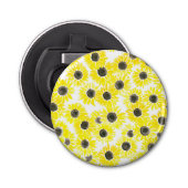 Waterverf zonnebloemen button flesopener (Voorkant)