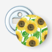 Waterverf zonnebloemen button flesopener (Voorkant)
