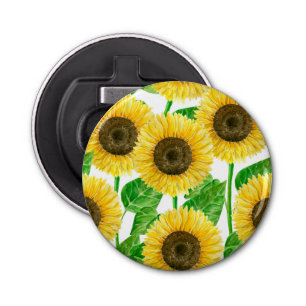 Waterverf zonnebloemen button flesopener