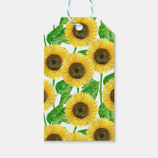 Waterverf zonnebloemen cadeaulabel (Voorkant)
