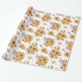 Waterverf Zonnebloemen Cadeaupapier (Uitgerold)