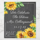 Waterverf Zonnebloemen Chalkboard Look Sparkling W Wijn Etiket (Enkel label)